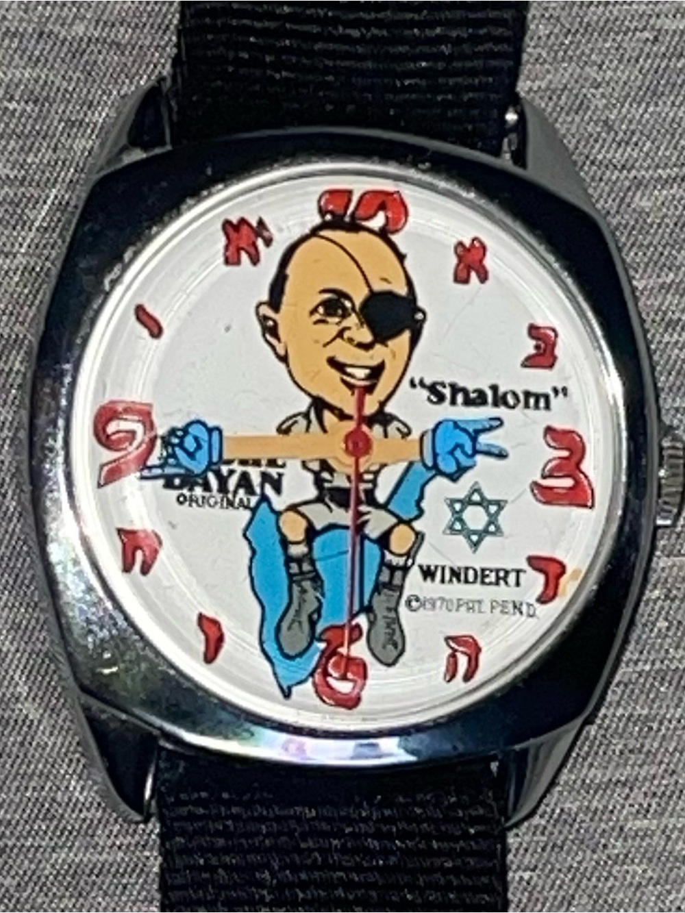 Working 1970 Windert Moshe Dayan “Shalom” Character Watch Original Band
